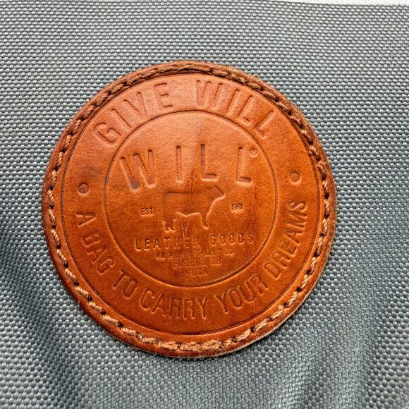 WILL Leather Goods Gray Canvas Backpack Tan Leather Trim Pink Straps - Picture 12 of 12